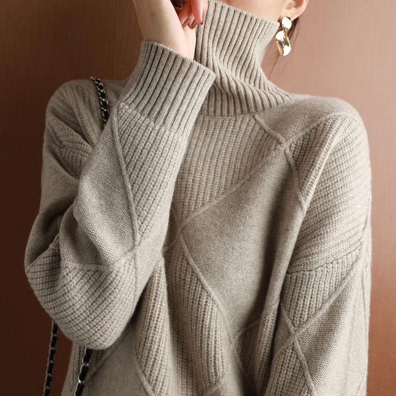 ezy2find 0 Cashmere sweater women turtleneck sweater pure color knitted turtleneck pullover 100% pure wool loose large size sweater women