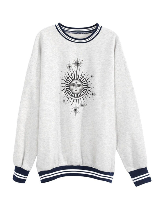 ezy2find 0 Gray Sun star / S / China Autumn Winter Sun Star Sweatershirts Womens Casual Loose Pullover Cute Youg Girls Hoodies Female Clothes Gray Oversize