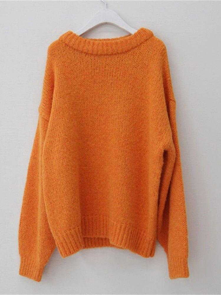 ezy2find 0 Orange / One Size 10 Colors Pink Women Sweater Womens Winter Sweaters Pullover Female Knitting Overszie Long Sleeve Loose Knitted Outerwear White