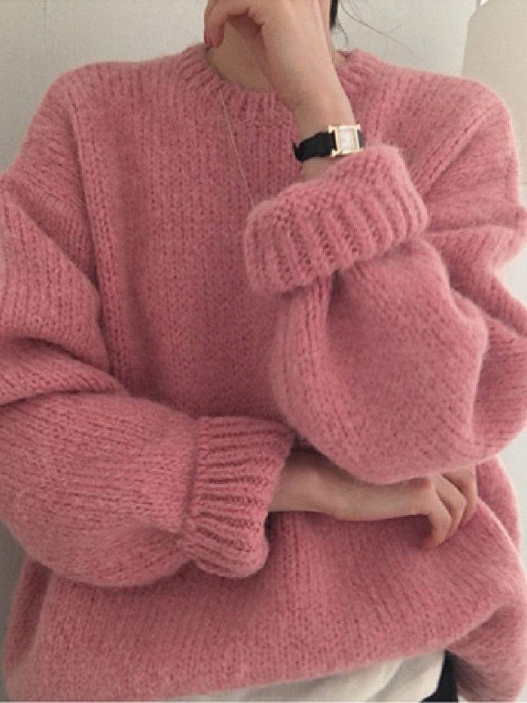 ezy2find 0 Pink / One Size 10 Colors Pink Women Sweater Womens Winter Sweaters Pullover Female Knitting Overszie Long Sleeve Loose Knitted Outerwear White