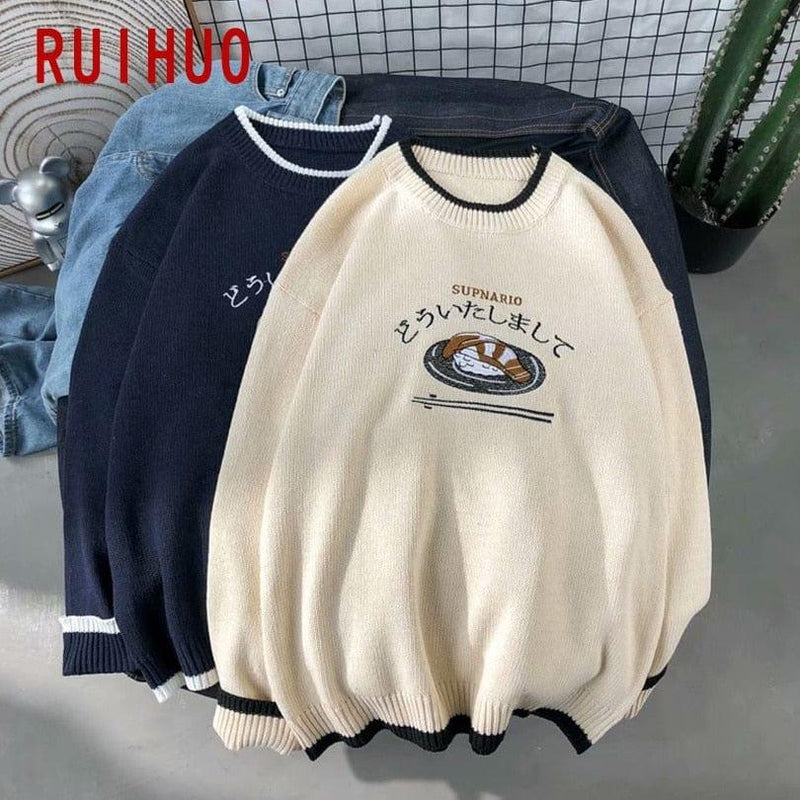 ezy2find 0 RUIHUO Harajuku Knitted Sweater Men Clothing Winter Pullover Men Sweater Fashion Harajuku Clothes Hip Hop 2XL 2022 New Arrivals