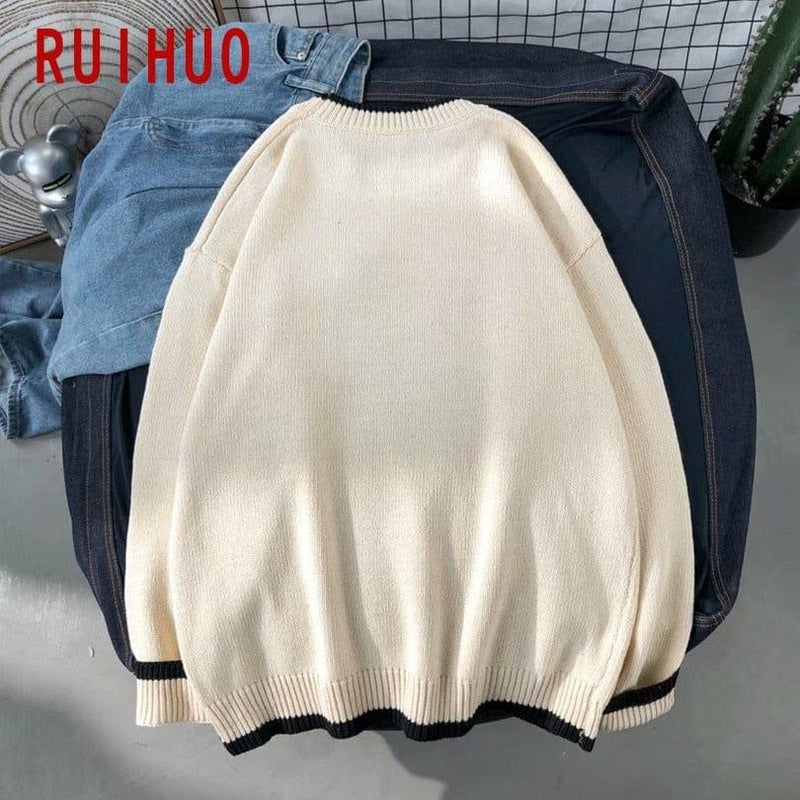 ezy2find 0 RUIHUO Harajuku Knitted Sweater Men Clothing Winter Pullover Men Sweater Fashion Harajuku Clothes Hip Hop 2XL 2022 New Arrivals