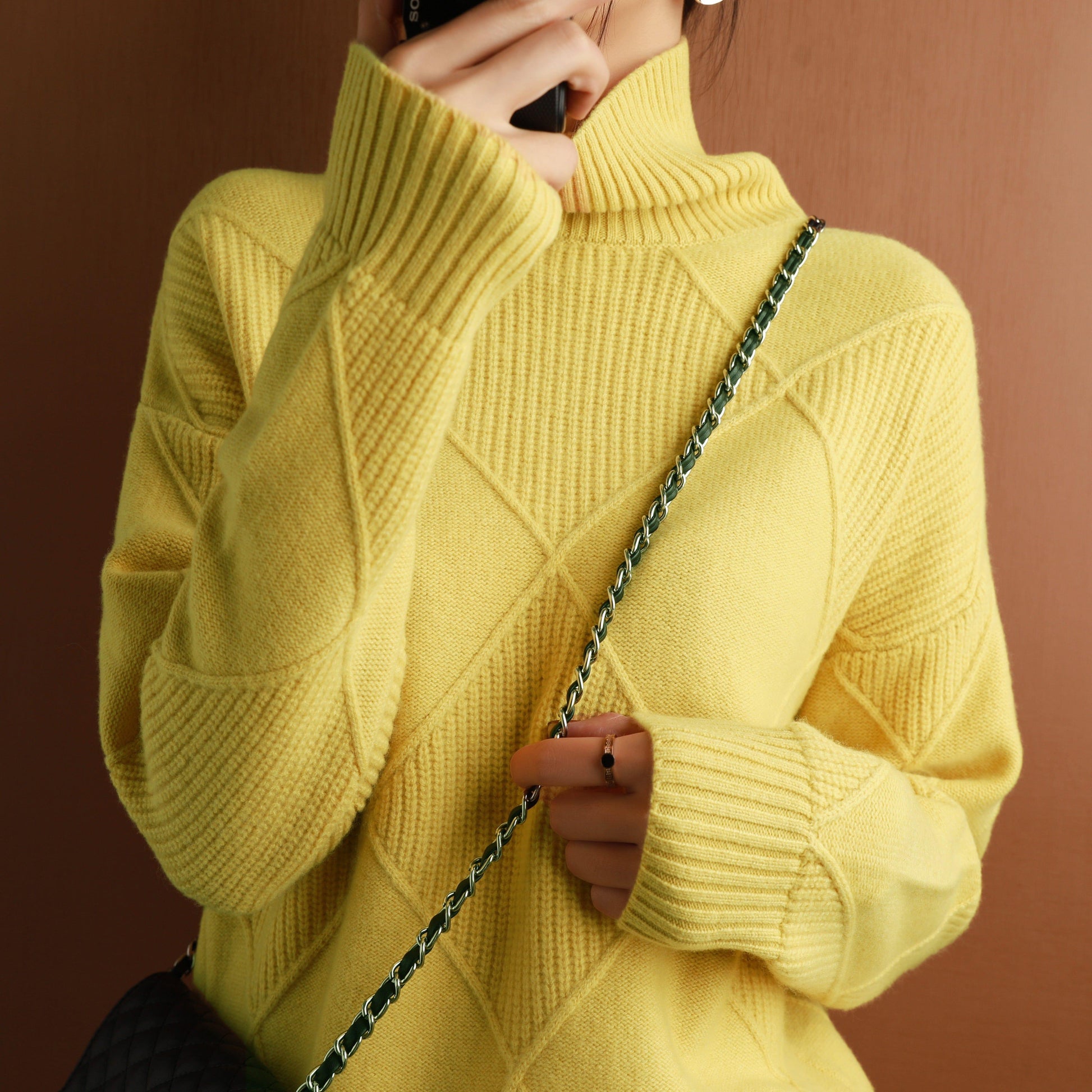 ezy2find 0 Yellow / S / China Cashmere sweater women turtleneck sweater pure color knitted turtleneck pullover 100% pure wool loose large size sweater women