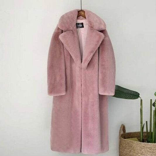 ezy2find 2021 New Women Winter Warm Faux Fur Coat Thick Women Long Coat Turn Down Collar Women Warm Coat Casaco Feminino