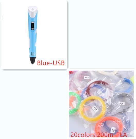 ezy2find 3D Pens Blue set / USB 3D print pen 3D pen two generation graffiti 3D stereoscopic paintbrush children puzzle painting toys