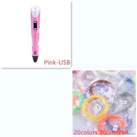 ezy2find 3D Pens Pink set / USB 3D print pen 3D pen two generation graffiti 3D stereoscopic paintbrush children puzzle painting toys