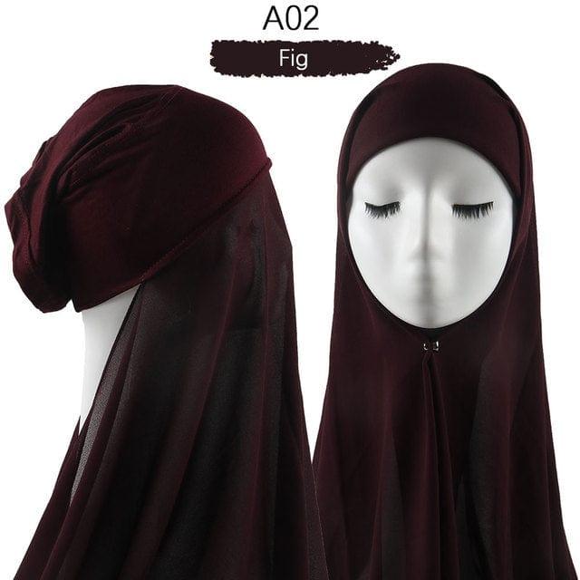 ezy2find A02 Instant Hijab With Cap Heavy Chiffon Jersey Hijab For Women Veil Muslim Fashion Islam Hijab Cap Scarf For Muslim Women Headscarf