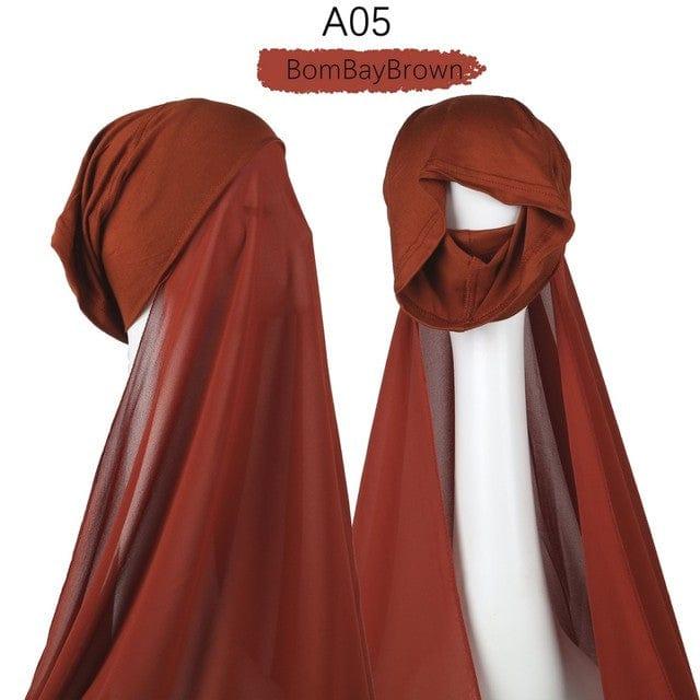 ezy2find A05 Instant Hijab With Cap Heavy Chiffon Jersey Hijab For Women Veil Muslim Fashion Islam Hijab Cap Scarf For Muslim Women Headscarf