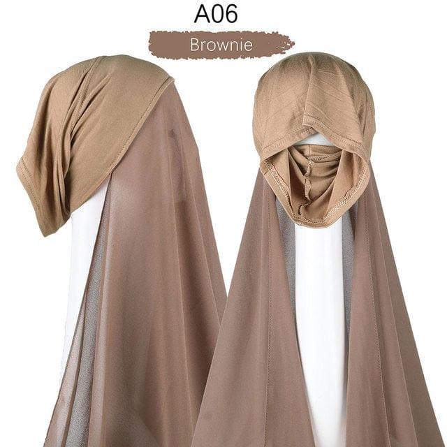 ezy2find A06 Instant Hijab With Cap Heavy Chiffon Jersey Hijab For Women Veil Muslim Fashion Islam Hijab Cap Scarf For Muslim Women Headscarf
