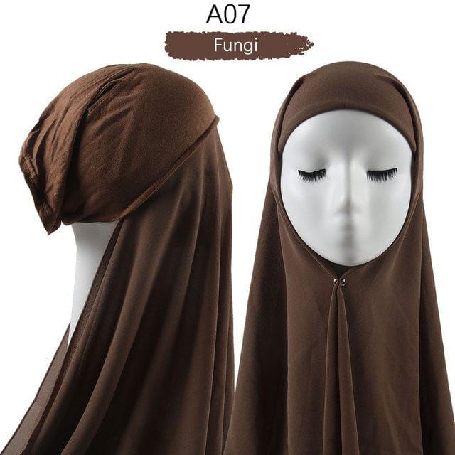 ezy2find A07 Instant Hijab With Cap Heavy Chiffon Jersey Hijab For Women Veil Muslim Fashion Islam Hijab Cap Scarf For Muslim Women Headscarf