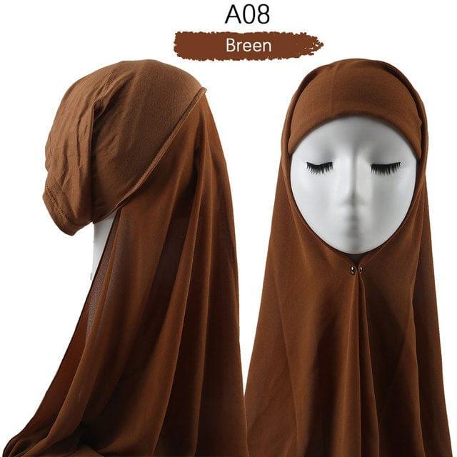 ezy2find A08 Instant Hijab With Cap Heavy Chiffon Jersey Hijab For Women Veil Muslim Fashion Islam Hijab Cap Scarf For Muslim Women Headscarf