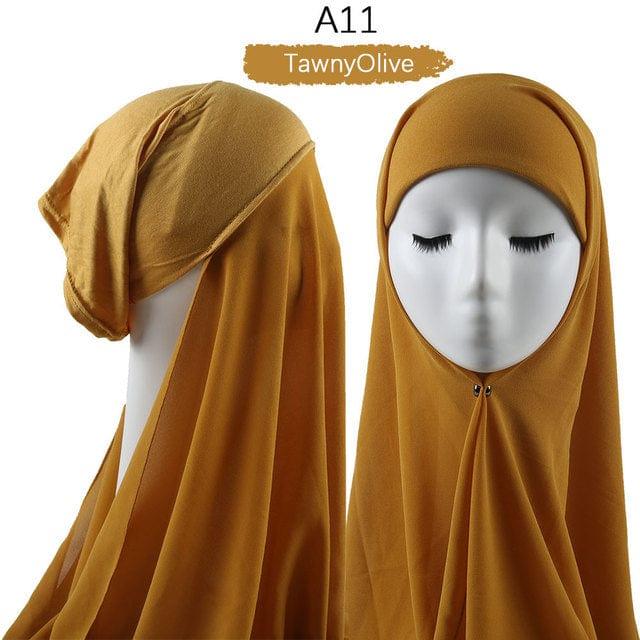 ezy2find A11 Instant Hijab With Cap Heavy Chiffon Jersey Hijab For Women Veil Muslim Fashion Islam Hijab Cap Scarf For Muslim Women Headscarf