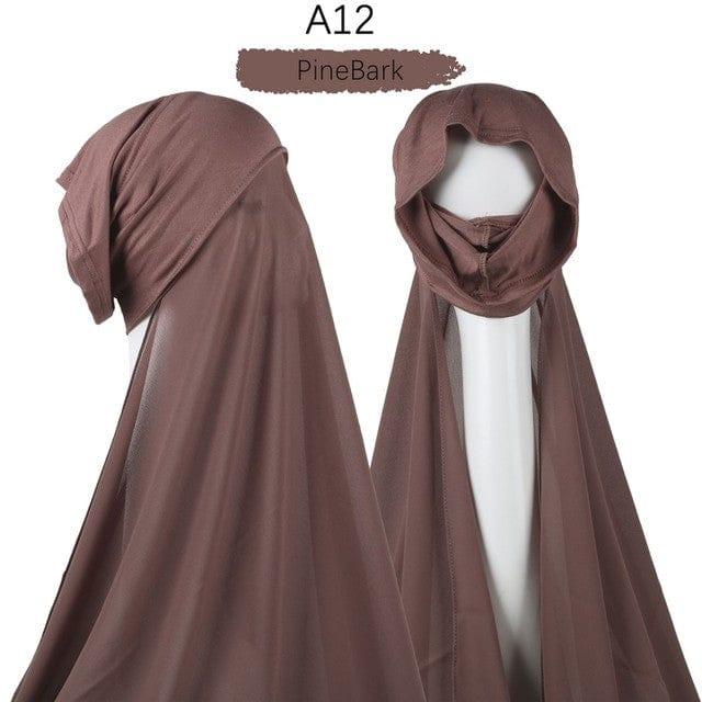 ezy2find A12 Instant Hijab With Cap Heavy Chiffon Jersey Hijab For Women Veil Muslim Fashion Islam Hijab Cap Scarf For Muslim Women Headscarf