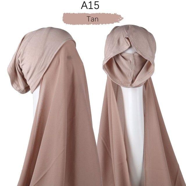 ezy2find A15 Instant Hijab With Cap Heavy Chiffon Jersey Hijab For Women Veil Muslim Fashion Islam Hijab Cap Scarf For Muslim Women Headscarf