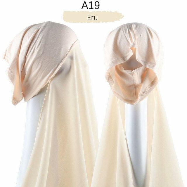 ezy2find A19 Instant Hijab With Cap Heavy Chiffon Jersey Hijab For Women Veil Muslim Fashion Islam Hijab Cap Scarf For Muslim Women Headscarf