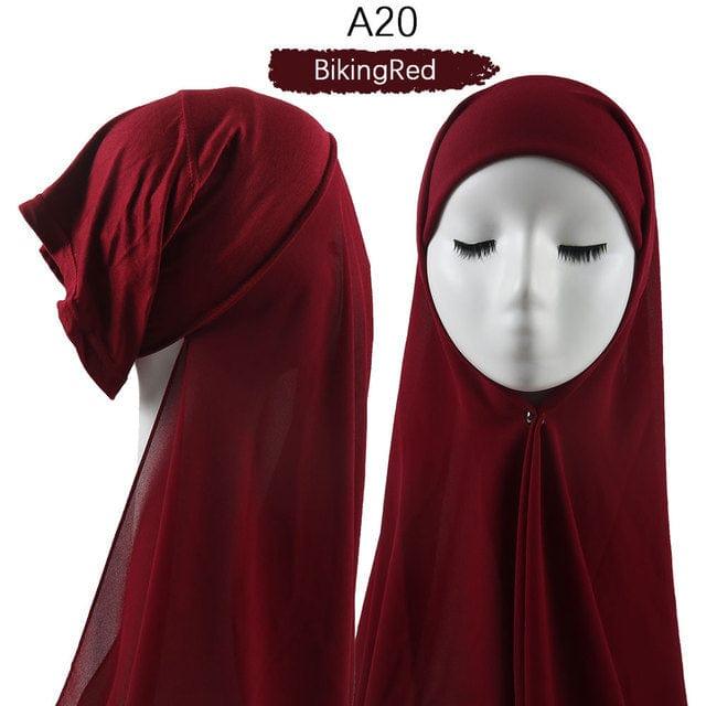 ezy2find A20 Instant Hijab With Cap Heavy Chiffon Jersey Hijab For Women Veil Muslim Fashion Islam Hijab Cap Scarf For Muslim Women Headscarf