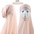 ezy2find A28 Instant Hijab With Cap Heavy Chiffon Jersey Hijab For Women Veil Muslim Fashion Islam Hijab Cap Scarf For Muslim Women Headscarf
