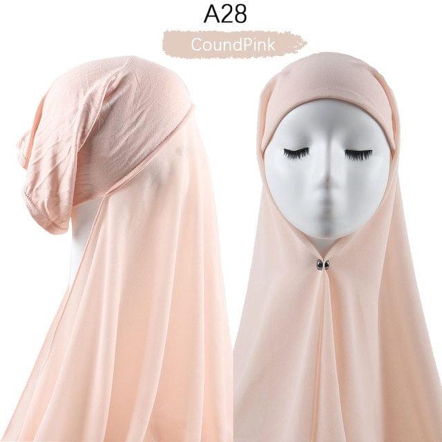 ezy2find A28 Instant Hijab With Cap Heavy Chiffon Jersey Hijab For Women Veil Muslim Fashion Islam Hijab Cap Scarf For Muslim Women Headscarf