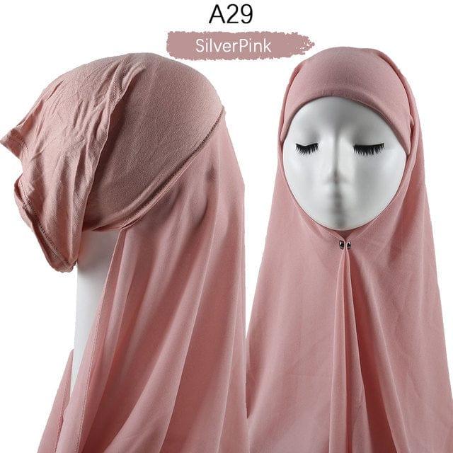 ezy2find A29 Instant Hijab With Cap Heavy Chiffon Jersey Hijab For Women Veil Muslim Fashion Islam Hijab Cap Scarf For Muslim Women Headscarf