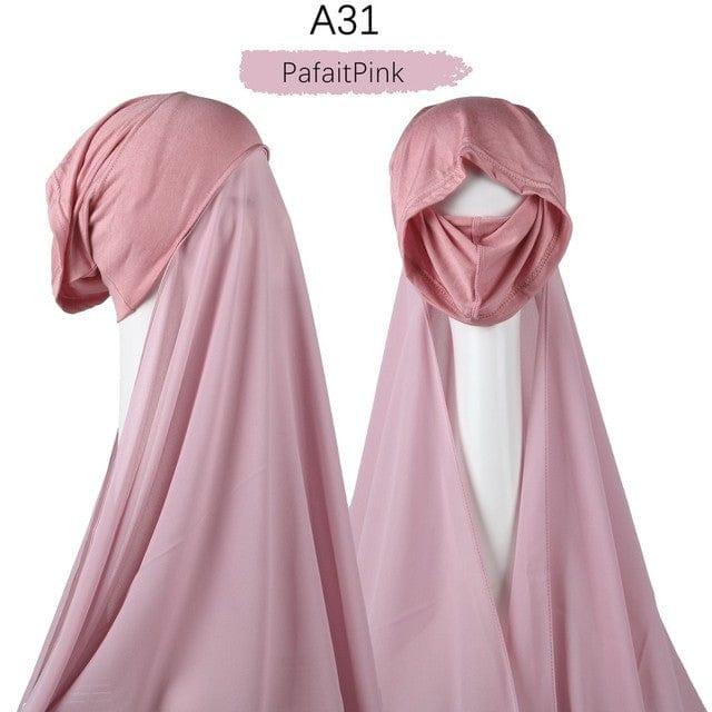 ezy2find A31 Instant Hijab With Cap Heavy Chiffon Jersey Hijab For Women Veil Muslim Fashion Islam Hijab Cap Scarf For Muslim Women Headscarf