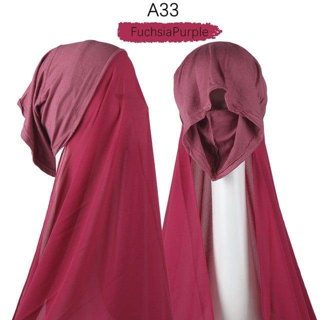 ezy2find A33 Instant Hijab With Cap Heavy Chiffon Jersey Hijab For Women Veil Muslim Fashion Islam Hijab Cap Scarf For Muslim Women Headscarf