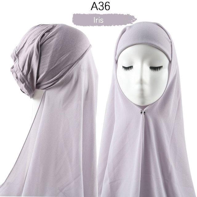 ezy2find A36 Instant Hijab With Cap Heavy Chiffon Jersey Hijab For Women Veil Muslim Fashion Islam Hijab Cap Scarf For Muslim Women Headscarf