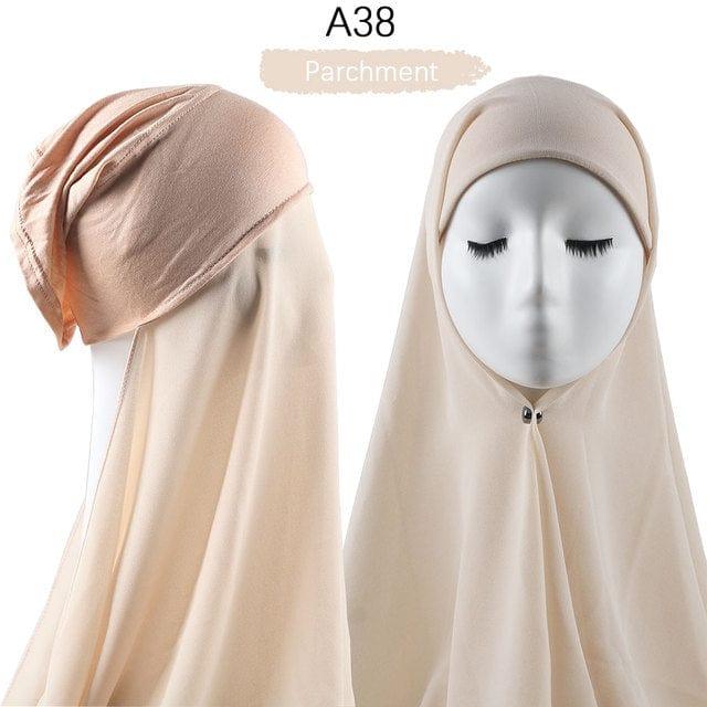 ezy2find A38 Instant Hijab With Cap Heavy Chiffon Jersey Hijab For Women Veil Muslim Fashion Islam Hijab Cap Scarf For Muslim Women Headscarf