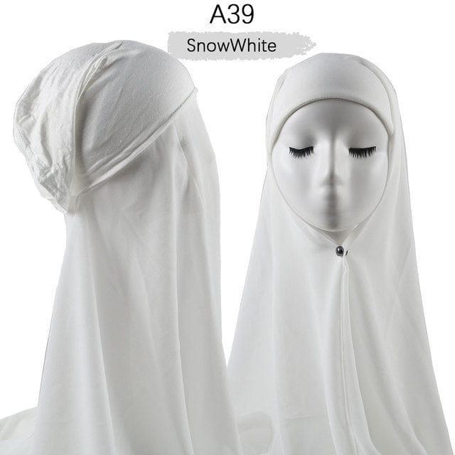ezy2find A39 Instant Hijab With Cap Heavy Chiffon Jersey Hijab For Women Veil Muslim Fashion Islam Hijab Cap Scarf For Muslim Women Headscarf