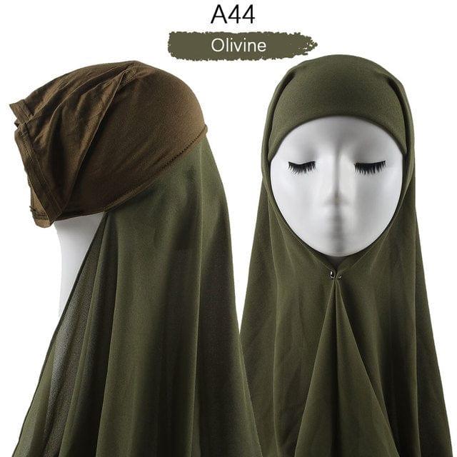ezy2find A44 Instant Hijab With Cap Heavy Chiffon Jersey Hijab For Women Veil Muslim Fashion Islam Hijab Cap Scarf For Muslim Women Headscarf