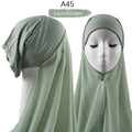 ezy2find A45 Instant Hijab With Cap Heavy Chiffon Jersey Hijab For Women Veil Muslim Fashion Islam Hijab Cap Scarf For Muslim Women Headscarf