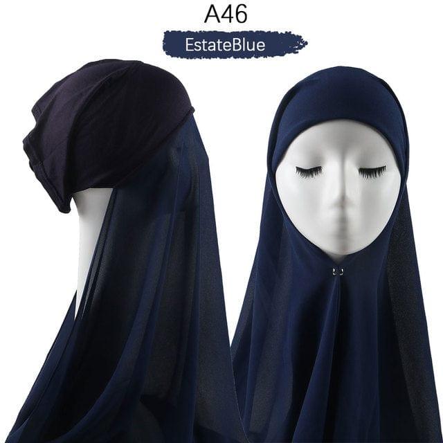 ezy2find A46 Instant Hijab With Cap Heavy Chiffon Jersey Hijab For Women Veil Muslim Fashion Islam Hijab Cap Scarf For Muslim Women Headscarf