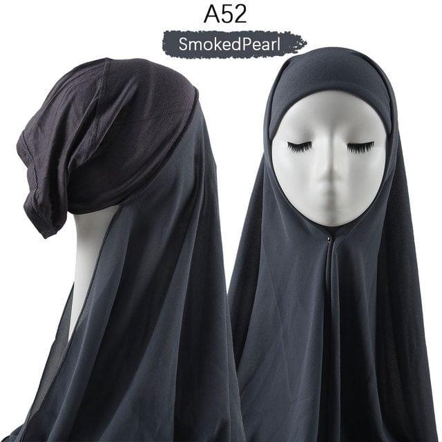 ezy2find A52 Instant Hijab With Cap Heavy Chiffon Jersey Hijab For Women Veil Muslim Fashion Islam Hijab Cap Scarf For Muslim Women Headscarf