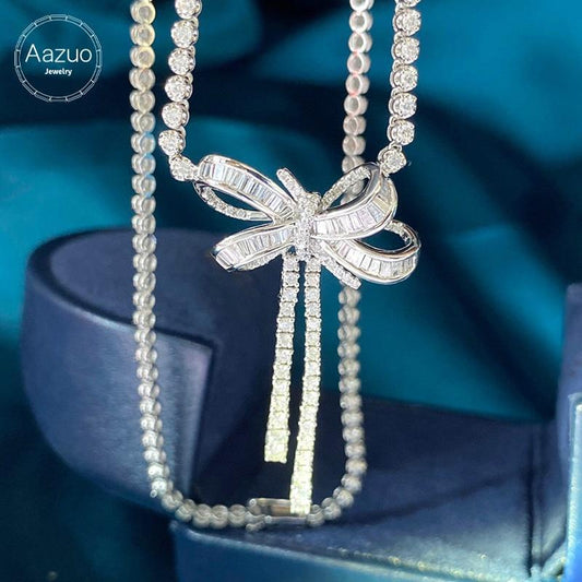 ezy2find Aazuo 18K Orignal White Gold Real Diamond 4.5CT Aazuo 18K Orignal White Gold Real Diamond 4.5CT Luxury Full Diamonds Big Bow Necklace gifted for Women&Lady Wedding  Party Au750