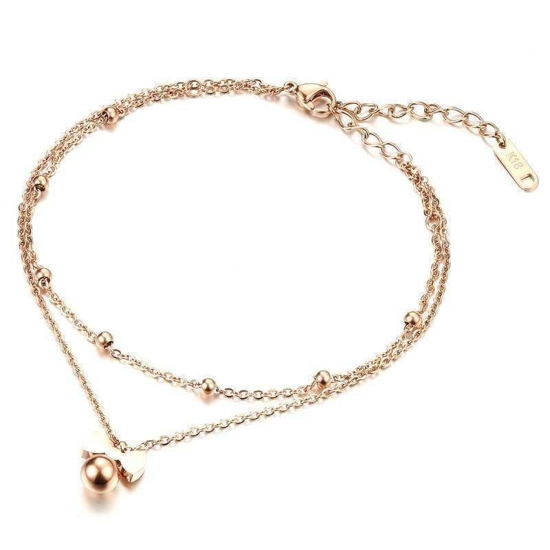 ezy2find anklet Rose Gold Lokaer New Delicate Bowknot Anklets Classic Rose Gold Color Stainless Steel Double Layer Women Ankle Jewelry Bracelets A19035