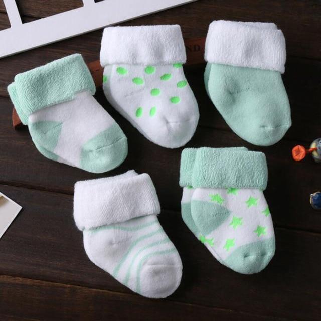ezy2find baby booties Green 5 Pair / 0-4 months 5 Pair/lot new cotton thick baby toddler socks autumn and winter warm baby foot sock
