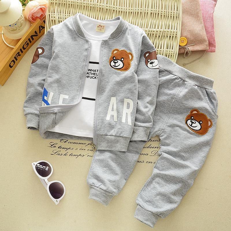 ezy2find baby clothing Bear grey / 110cm Three-piece baby and children long sleeve