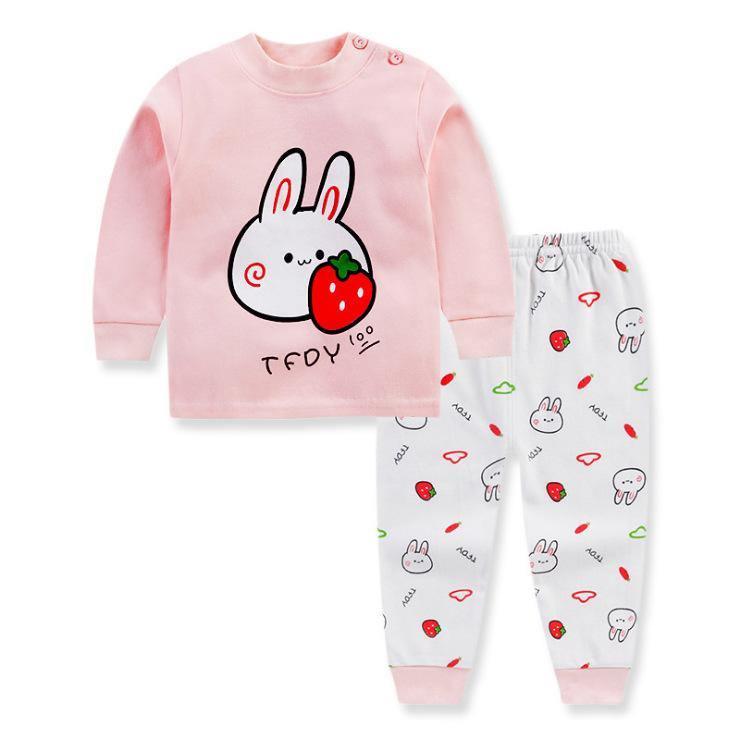 ezy2find baby clothing Strawberry Rabbit / 110cm Children's clothing spring and autumn style Korean children's underwear set shoulder buckle cotton autumn clothes long pants