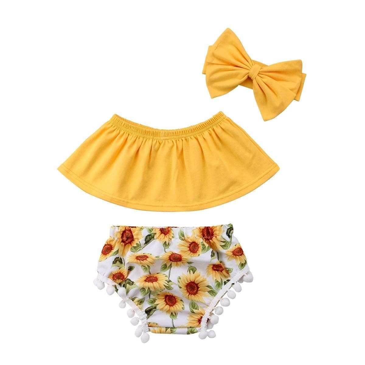 ezy2find baby clothing Yellow / 100cm Sunflower Top & Bloomers Set | Floral Printed Lace 3 Piece Summer Side by Side Girls Set