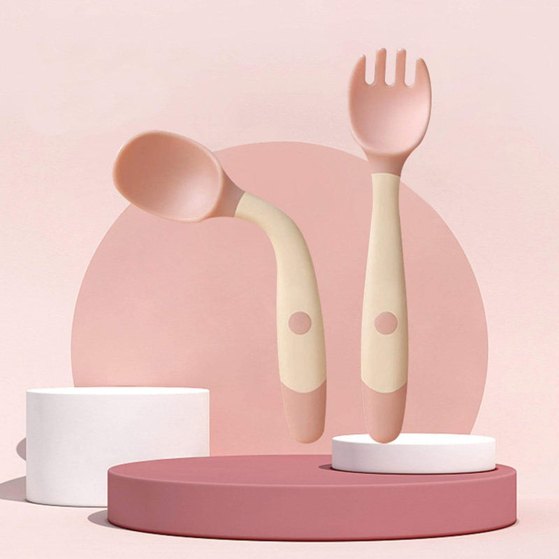 ezy2find Baby spoon set Pink Silicone Spoon for Baby Utensils Set Auxiliary Food Toddler Learn To Eat Training Bendable Soft Fork Infant Children Tableware
