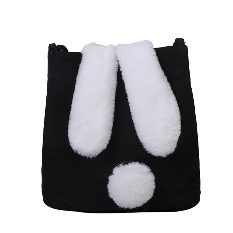 ezy2find Bag Black New Fashion Women Canvas Handbags Cute Cartoon Rabbit Plush Girls Shoulder Bag Large Capacity Tote Bag