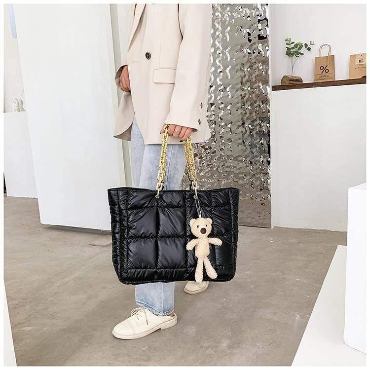 ezy2find Bag Black Thick Chain Tote Bags for Women Leather Big Shoulder Bag Ladies Large Capacity Shopper Purse Luxury Handbag