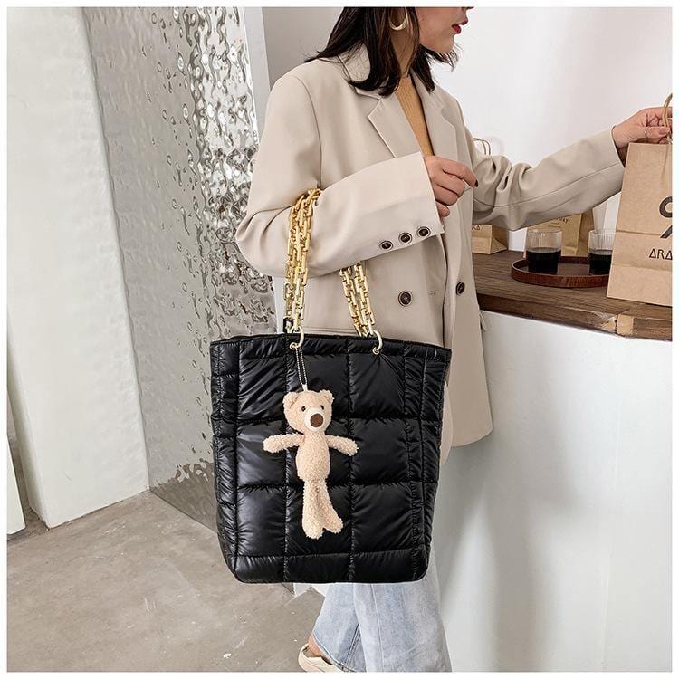 ezy2find Bag Black vertical Thick Chain Tote Bags for Women Leather Big Shoulder Bag Ladies Large Capacity Shopper Purse Luxury Handbag