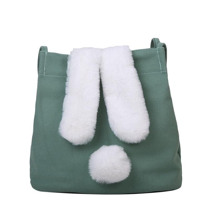 ezy2find Bag Green New Fashion Women Canvas Handbags Cute Cartoon Rabbit Plush Girls Shoulder Bag Large Capacity Tote Bag