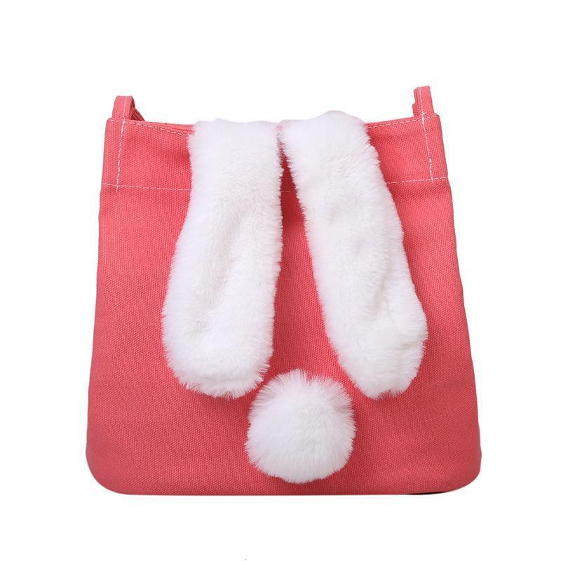 ezy2find Bag Pink New Fashion Women Canvas Handbags Cute Cartoon Rabbit Plush Girls Shoulder Bag Large Capacity Tote Bag