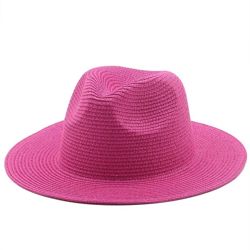 ezy2find beach hat 07Rose Red / M Large-Brimmed Straw Hat Men'S And Women'S Beach Jazz Hats
