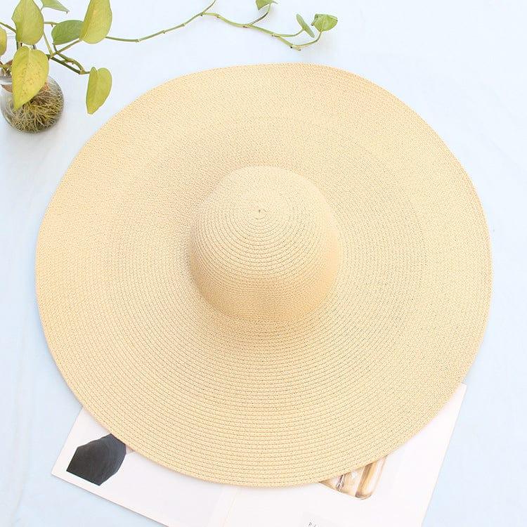 ezy2find beach hat Beige 25CM Wide Brim Oversized Beach Hats For Women Large Straw Hat UV Protection