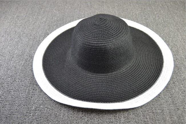 ezy2find beach hat Black white 25CM Wide Brim Oversized Beach Hats For Women Large Straw Hat UV Protection