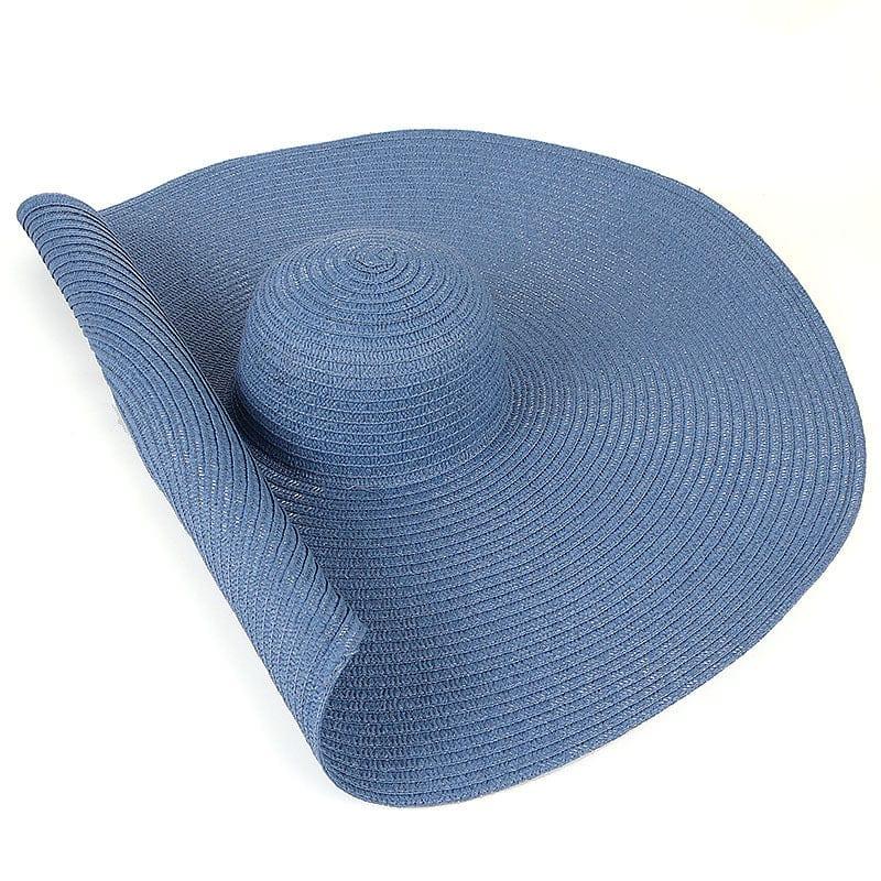 ezy2find beach hat Blue 25CM Wide Brim Oversized Beach Hats For Women Large Straw Hat UV Protection