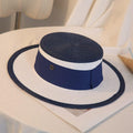 ezy2find beach hat Blue / M  56 58cm Summer Elegant Retro Women Flat Top Straw Hat Trip Caps Leisure Beach Sun Hats M Letter Breathable Flower Beach Hat