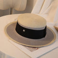 ezy2find beach hat Gray / M  56 58cm Summer Elegant Retro Women Flat Top Straw Hat Trip Caps Leisure Beach Sun Hats M Letter Breathable Flower Beach Hat